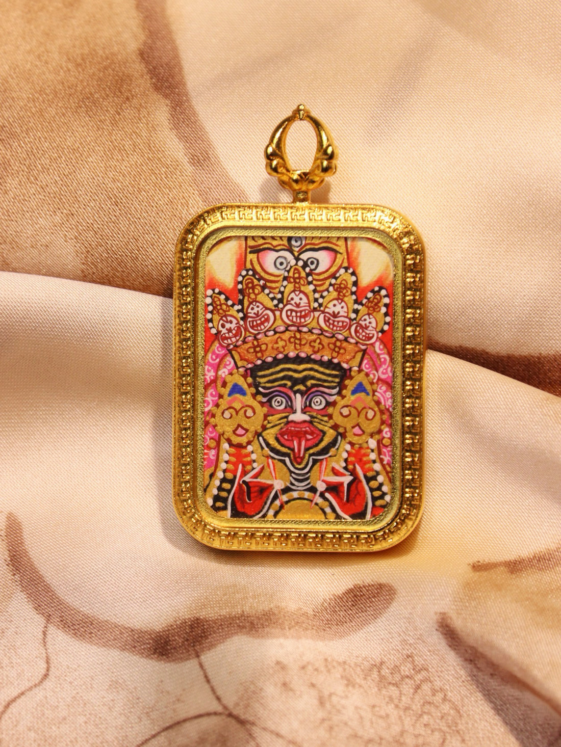 Hand-Painted Tibetan Square Zhakiram Thangka Necklace