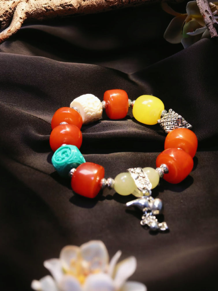 Himalayan Multistone Beaded Bracelet – Ethnic Tibetan Amulet Jewelry