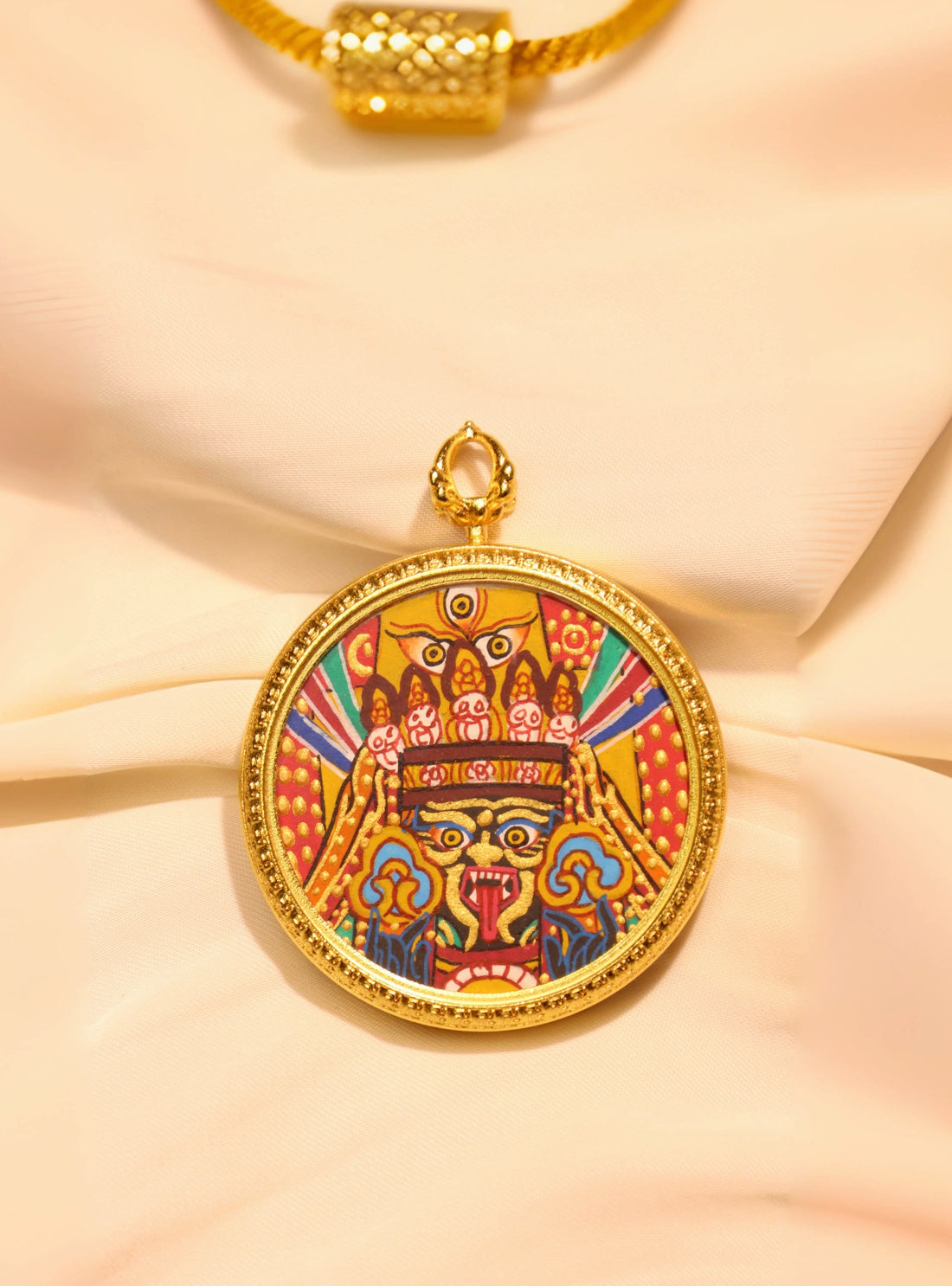 Hand-Painted Tibetan Round Zhakiram Thangka Pendant
