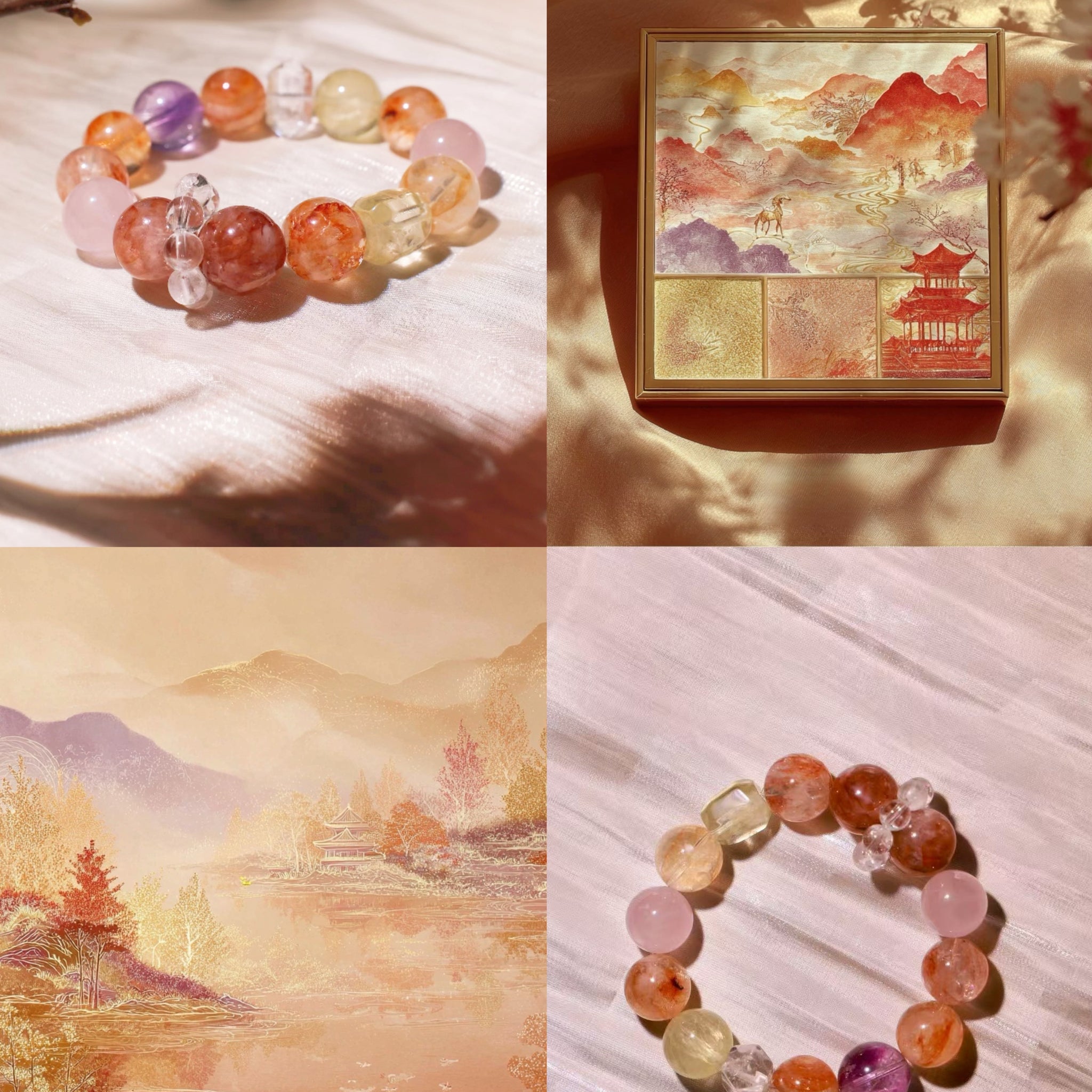 Citrine, Amethyst & Rose Quartz Healing Crystal Bracelet · Sunset Mountains