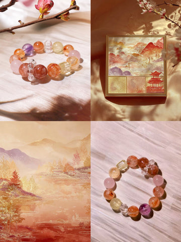 Citrine, Amethyst & Rose Quartz Healing Crystal Bracelet · Sunset Mountains