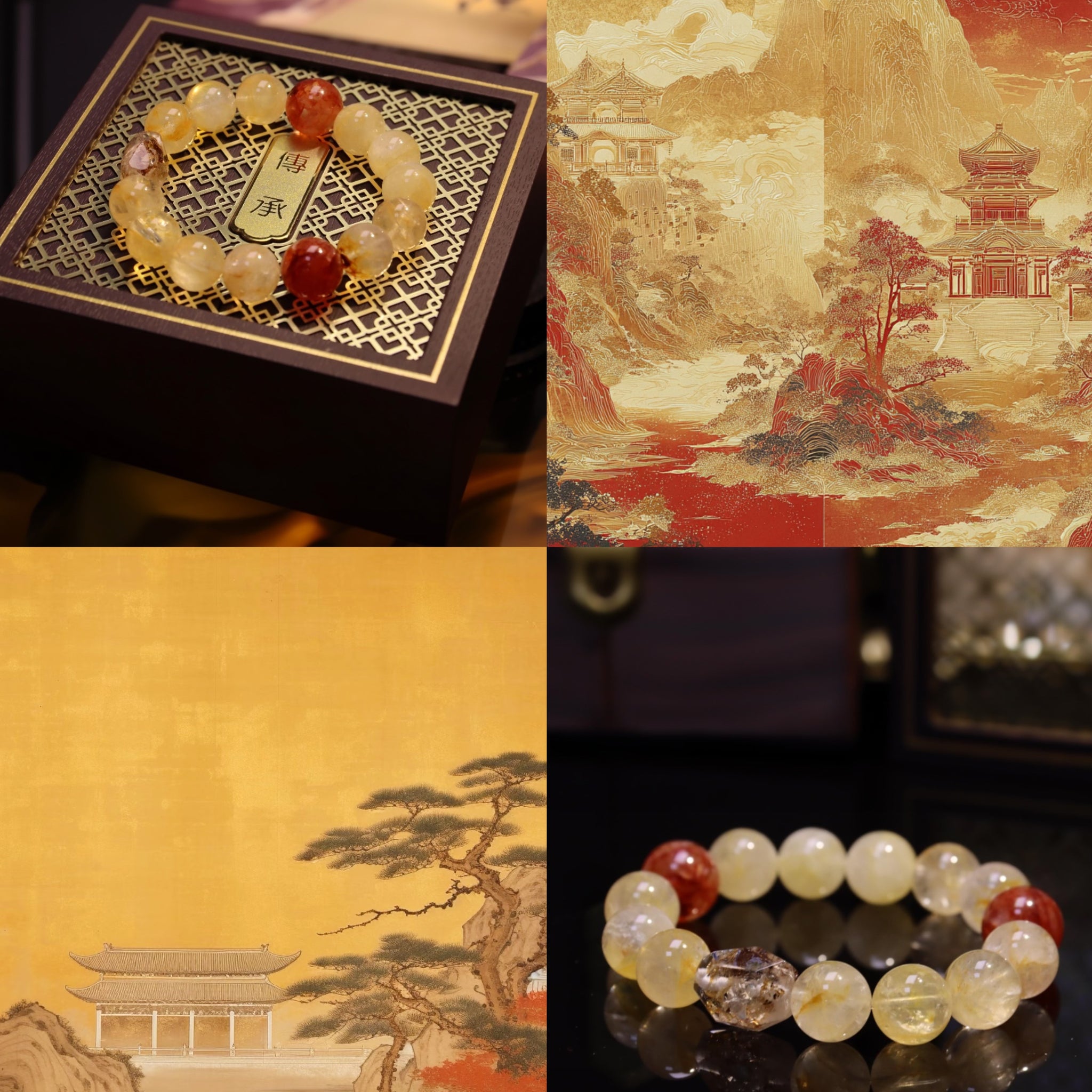 Red Amber & Obsidian Energy Crystal  Bracelet · Golden Dynasty