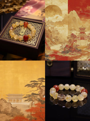 Red Amber & Obsidian Energy Crystal  Bracelet · Golden Dynasty