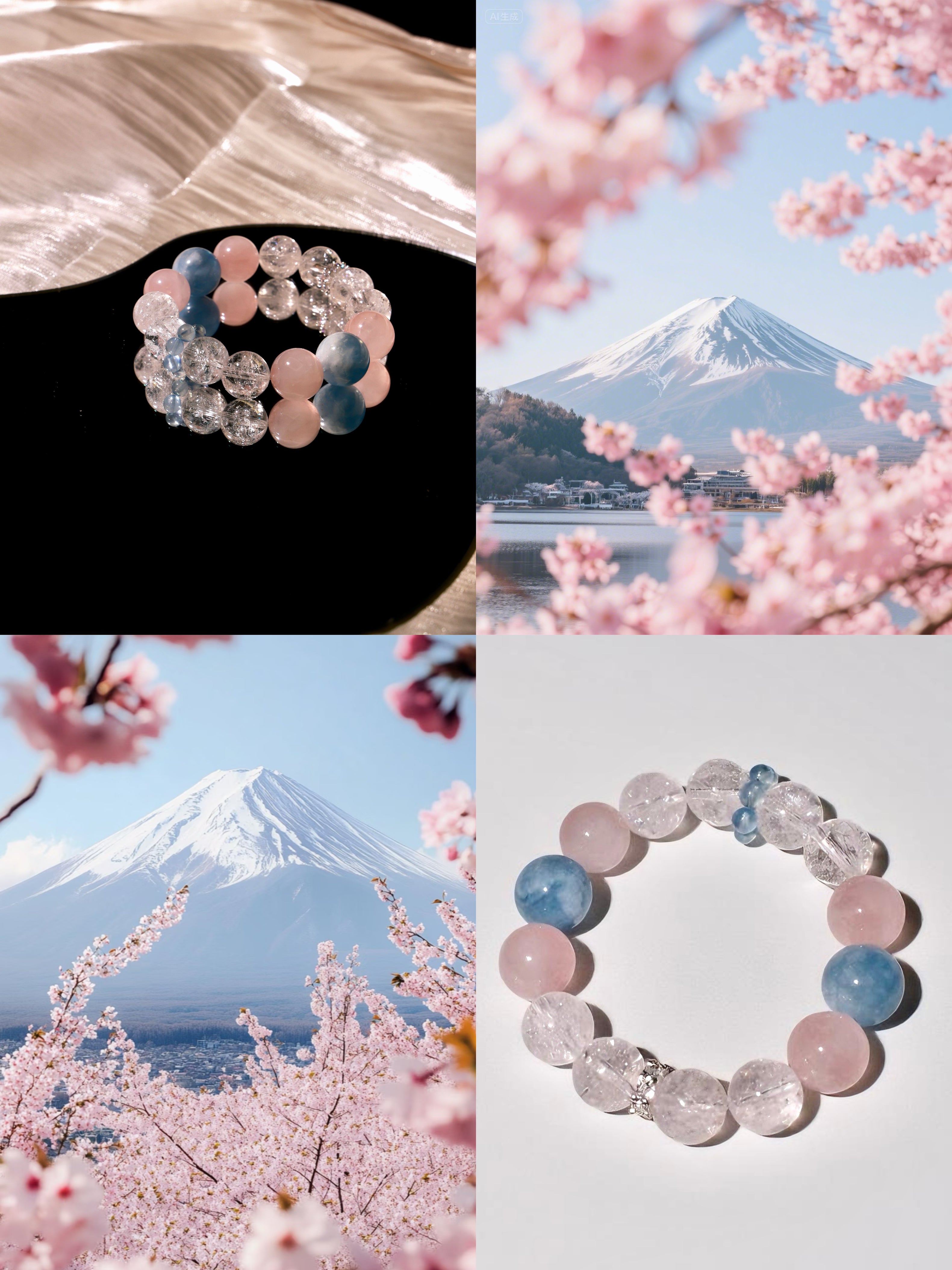 アクセサリー manasena Rose Quartz & Aquamarine Healing Crystal Bracelet · Sakura Veil