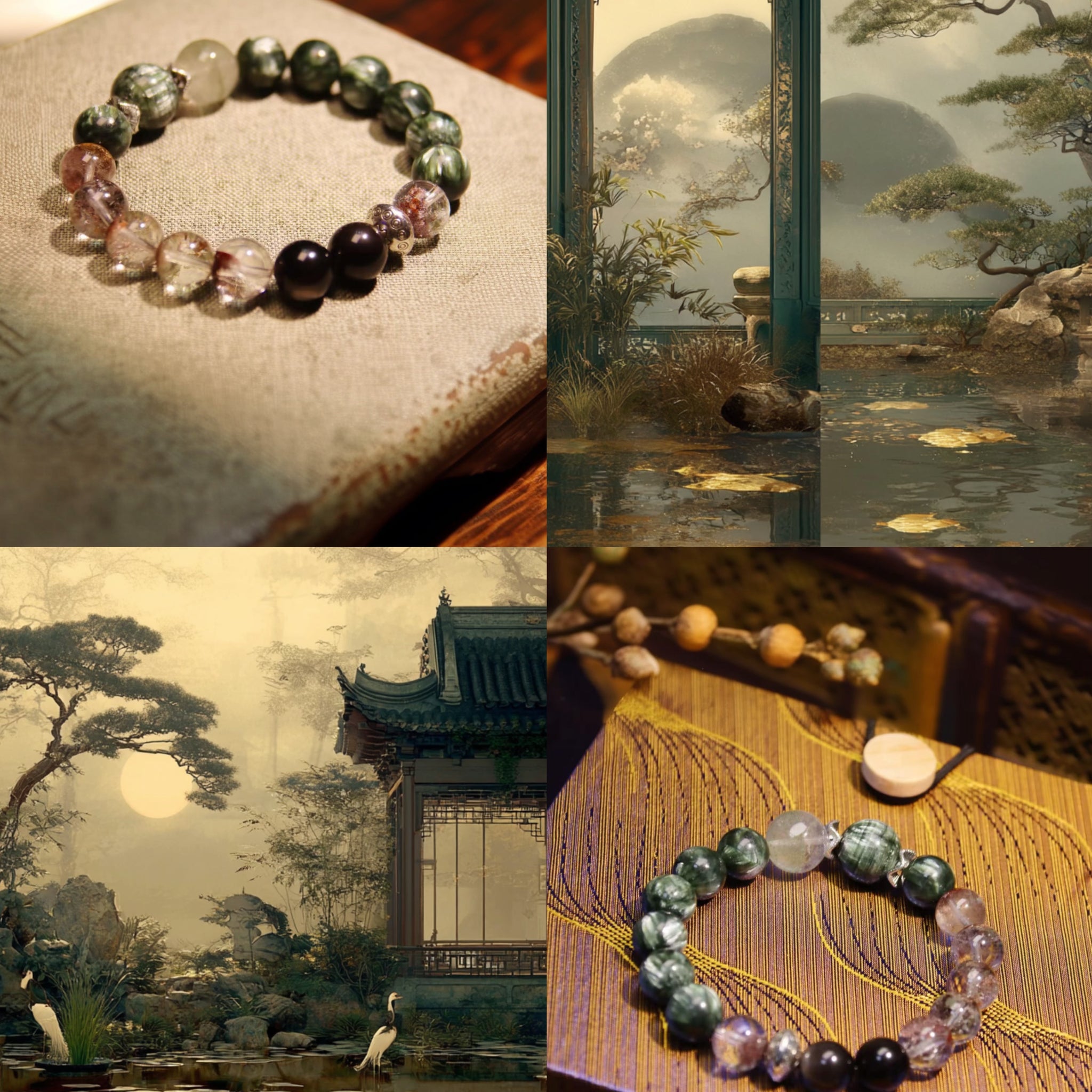 Phantom Quartz & Green Crystal Bracelet · Verdure Silence