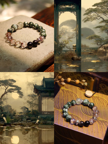 Phantom Quartz & Green Crystal Bracelet · Verdure Silence