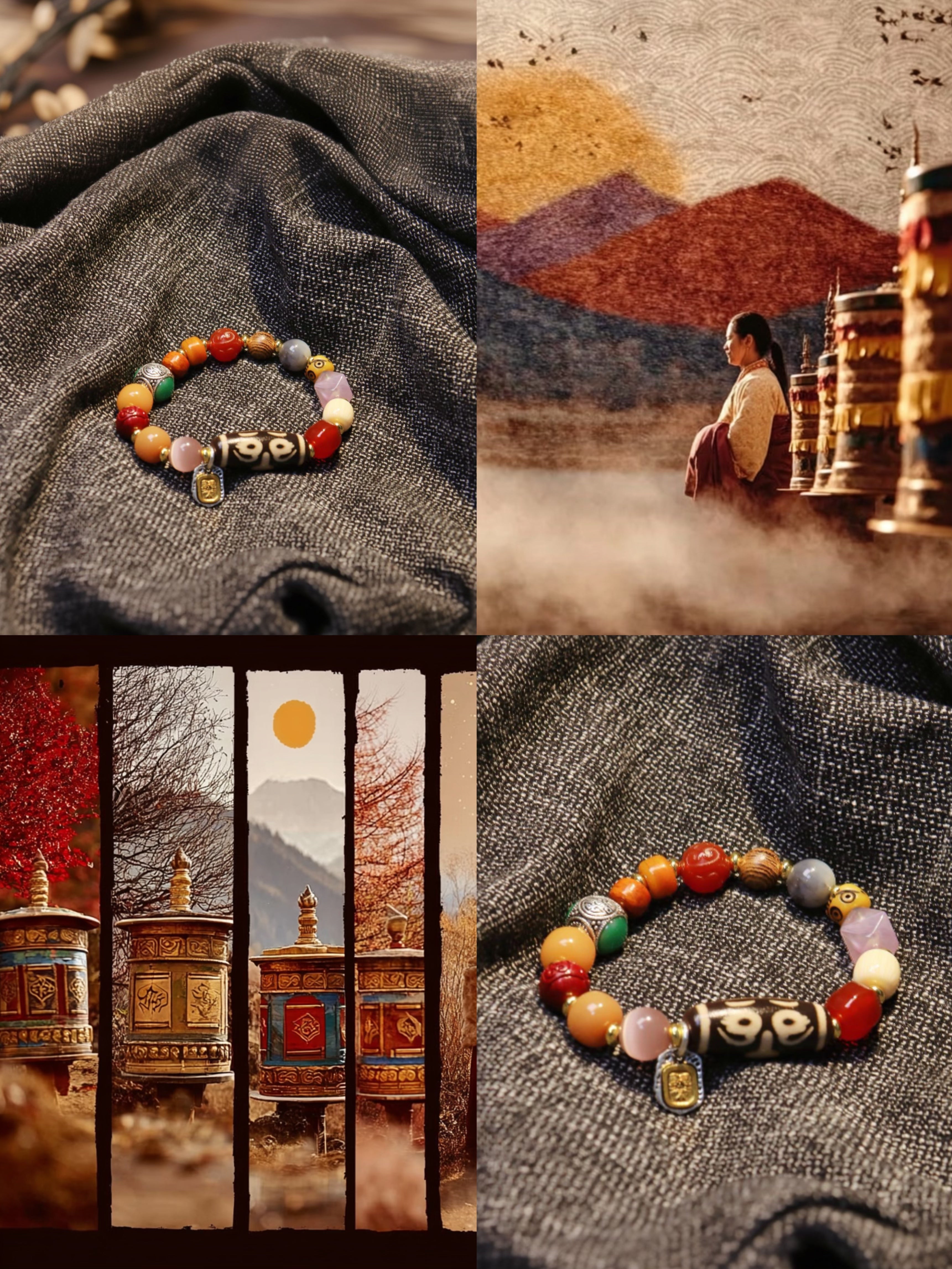 Natural Gemstone Beaded Bracelet Three-Eyed Dzi Beads | Mystic