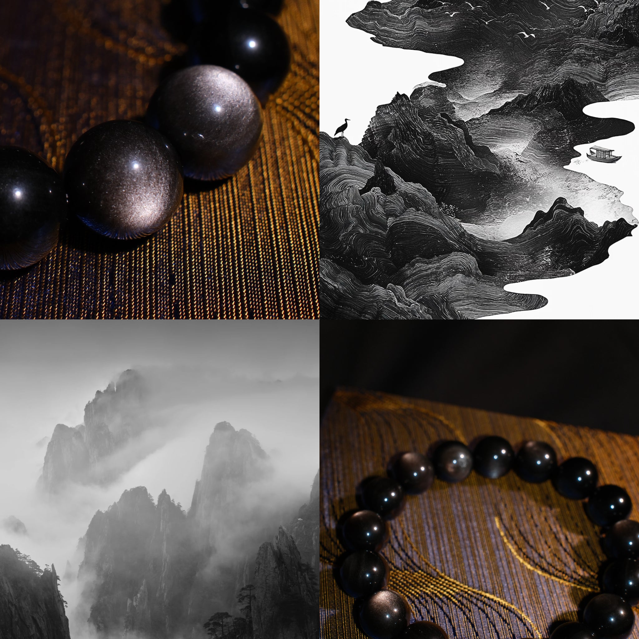 Black Obsidian Power  Crystal Bracelet for Men· Silent Peaks 