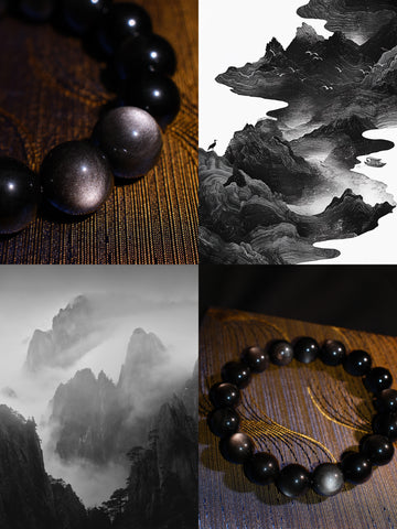 Black Obsidian Power  Crystal Bracelet for Men· Silent Peaks 