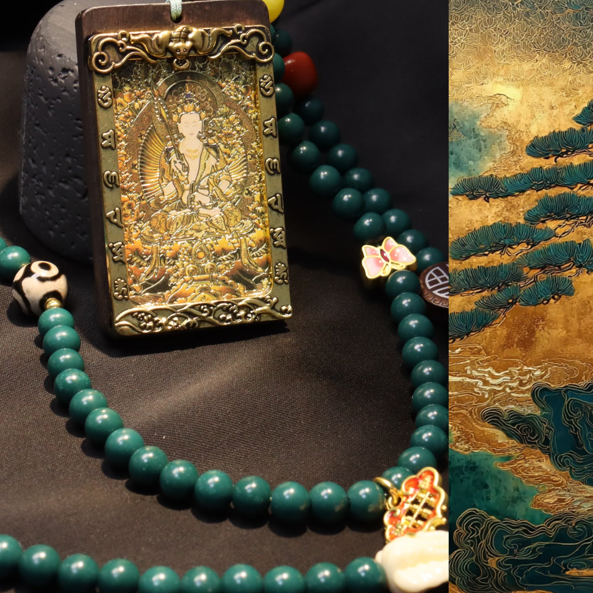 Sandalwood Tibetan Guanyin Thangka Necklace