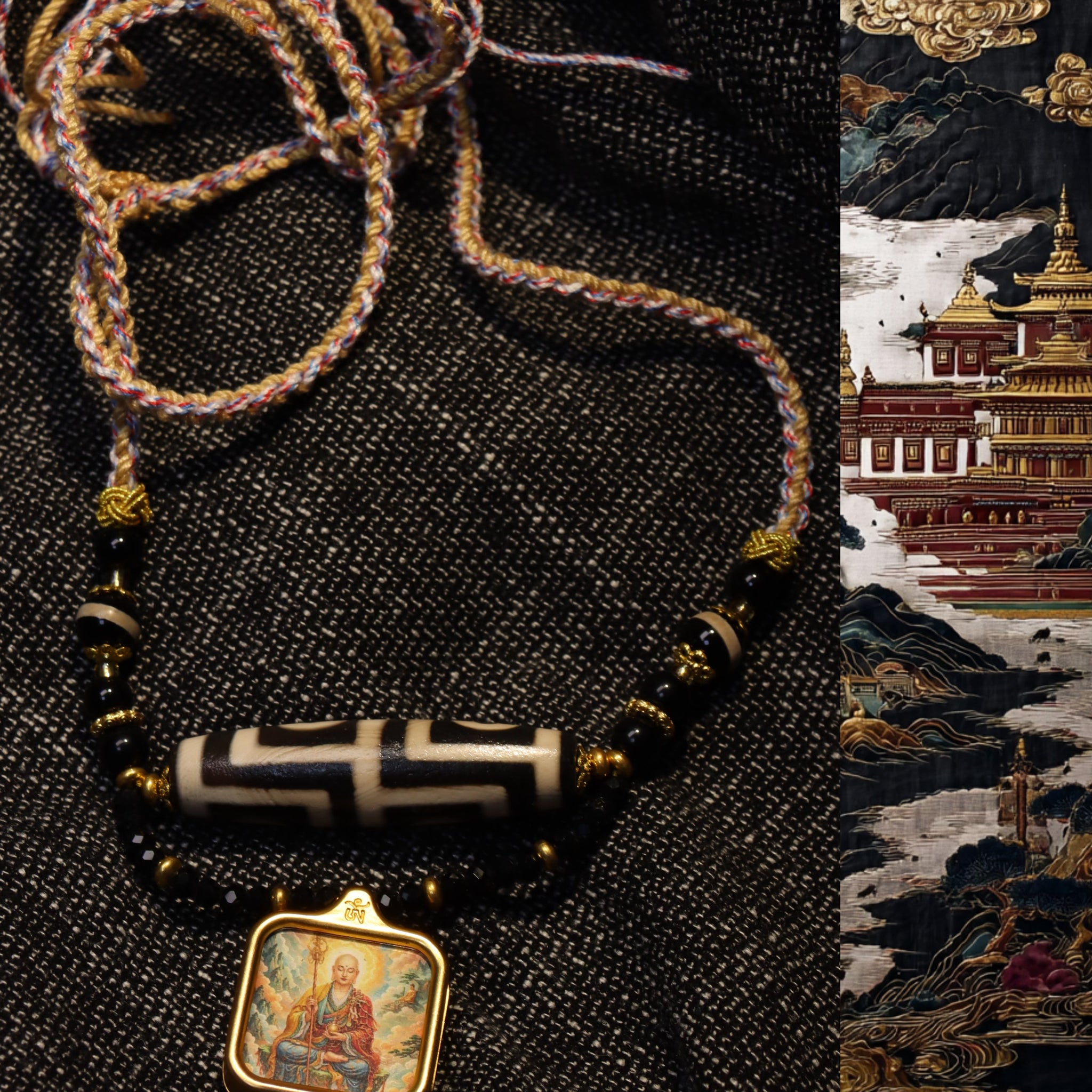 Authentic Tibetan Dzi Bead Thangka Necklace