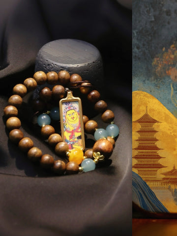 Tibetan Yellow Jambhala Sandalwood Thangka Phone Charm