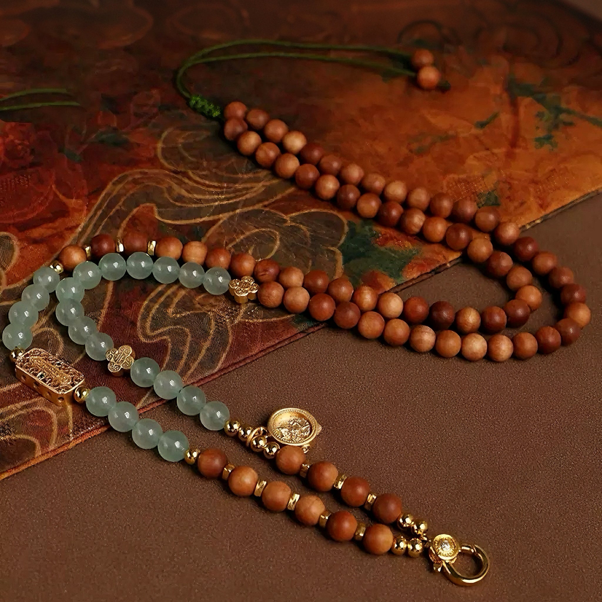 Tibetan Sandalwood & Jade Pendant Necklace – Hanging Cord for Amulets & Pendants