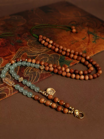 Tibetan Sandalwood & Jade Pendant Necklace – Hanging Cord for Amulets & Pendants