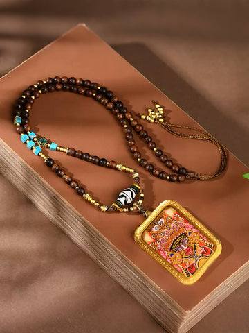 Tibetan Dzi Bead Necklace & Pendant Rope – Beaded Hanging Cord for Jewelry