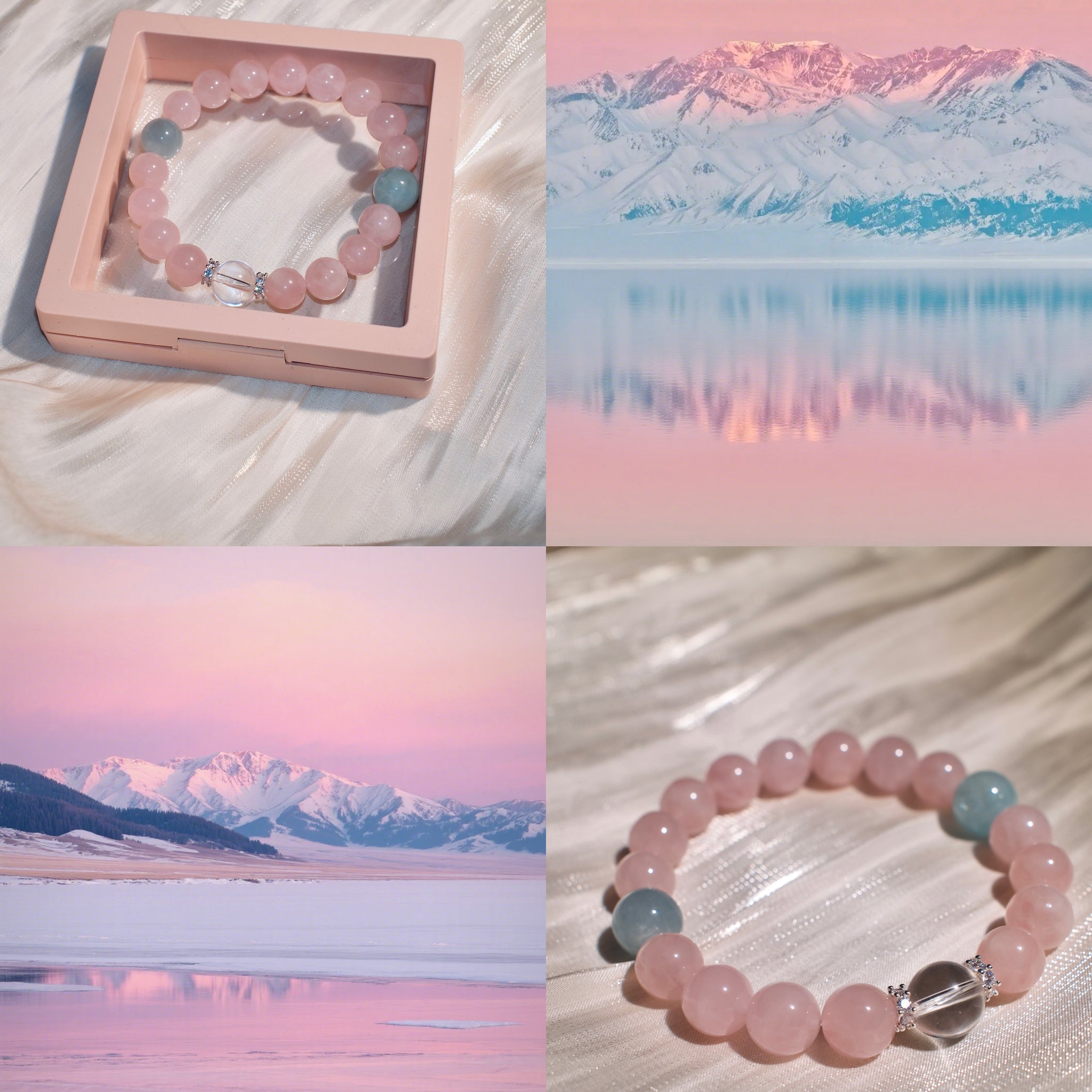 Rose Quartz Aquamarine Crystal Bracelet ·Glacial Petals