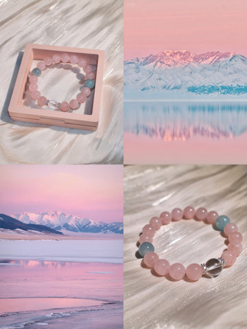 Rose Quartz Aquamarine Crystal Bracelet ·Glacial Petals