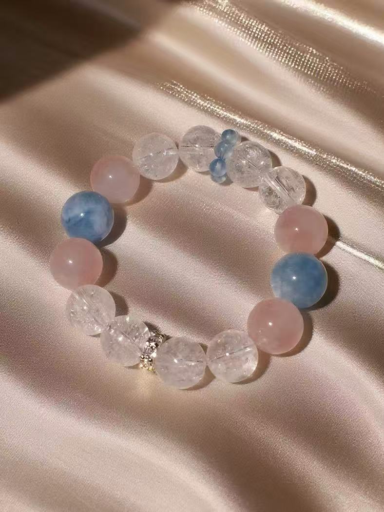 Rose Quartz & Aquamarine Healing Crystal Bracelet · Sakura Veil