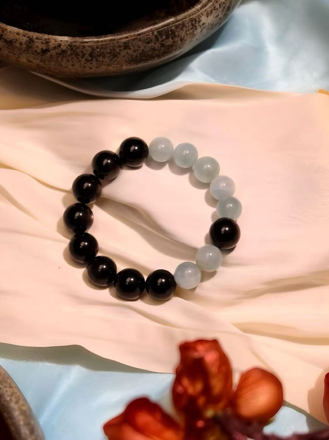 Silver Sheen Obsidian & Aquamarine Crystal Bracelet for Men · Celestial Lotus