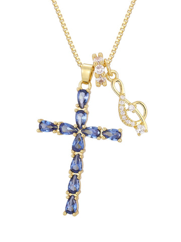 Blue Cross Necklace for Women – Elegant Mixed Pendant Faith Necklace