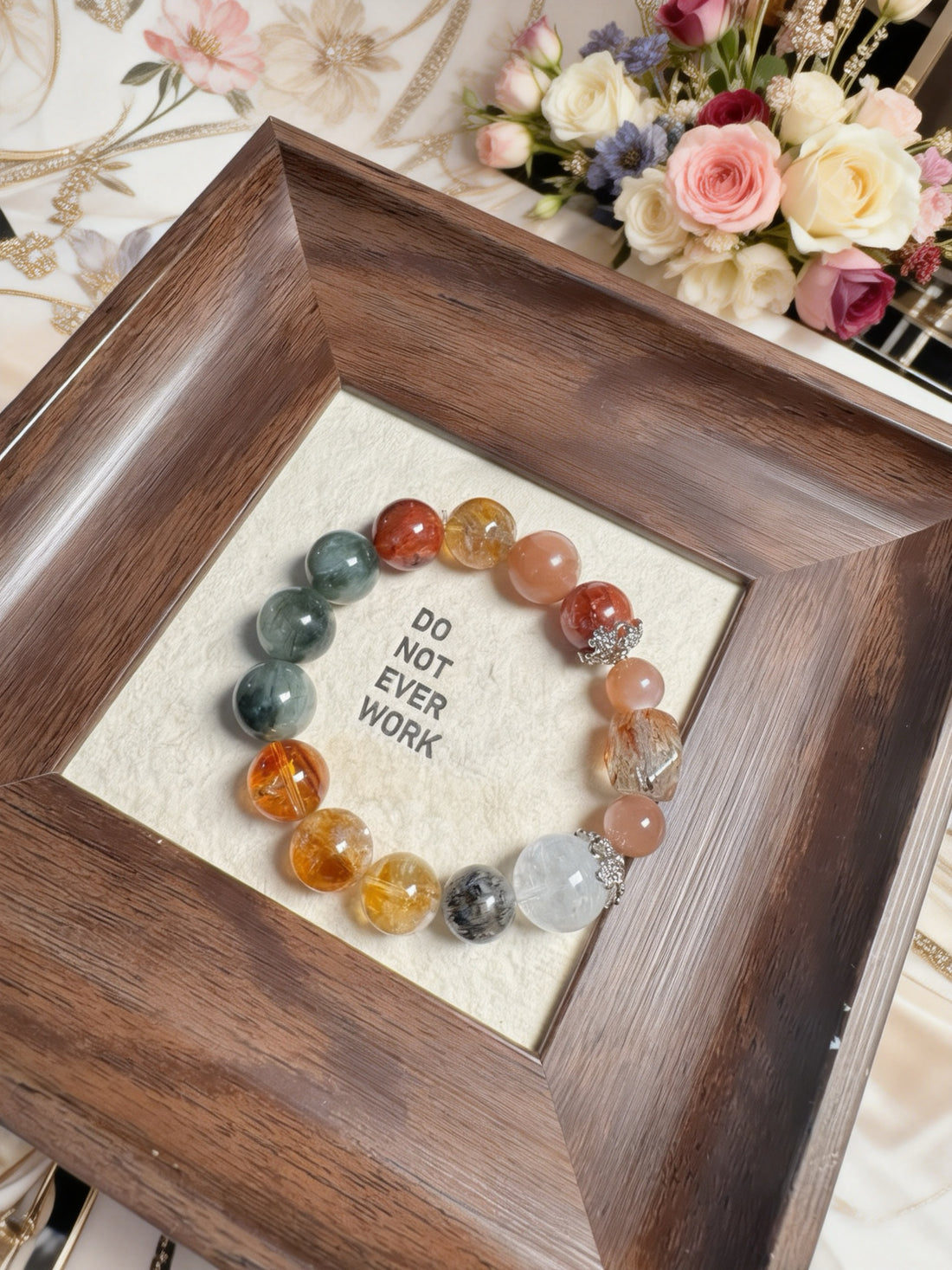 Career & Wealth Crystal Bracelet – Green Rutilated Quartz, Yellow Phantom Quartz, Super Seven & Orange Moonstone – Golden Horizon