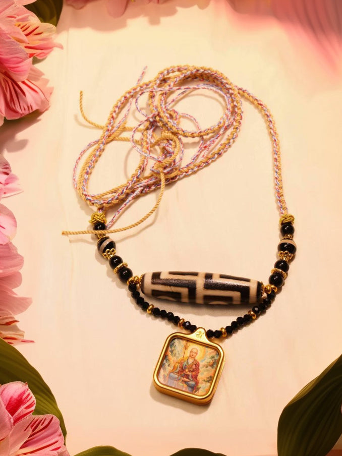 Authentic Tibetan Dzi Bead Thangka Necklace
