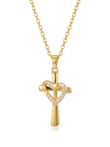 Gold Chain Gold Heart Cross Necklace – Elegant Christian Faith Pendant for Women