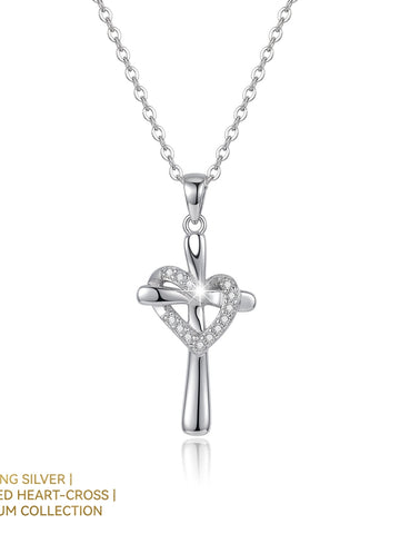 Silver Chain Silver Heart Cross Necklace – Minimalist Faith Pendant for Women