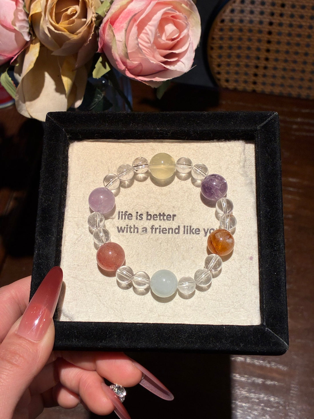 Citrine & Amethyst Crystal Bracelet, Calm Love & Wealth, Clear Quartz - Temple Bloom