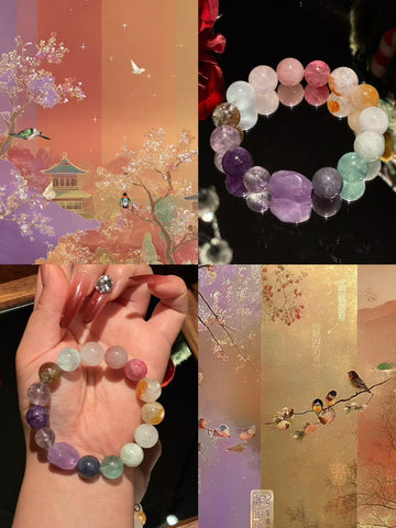 Amethyst & Aquamarine Multi fengshui Bracelet, Calm Love & Clarity - Prism Garden