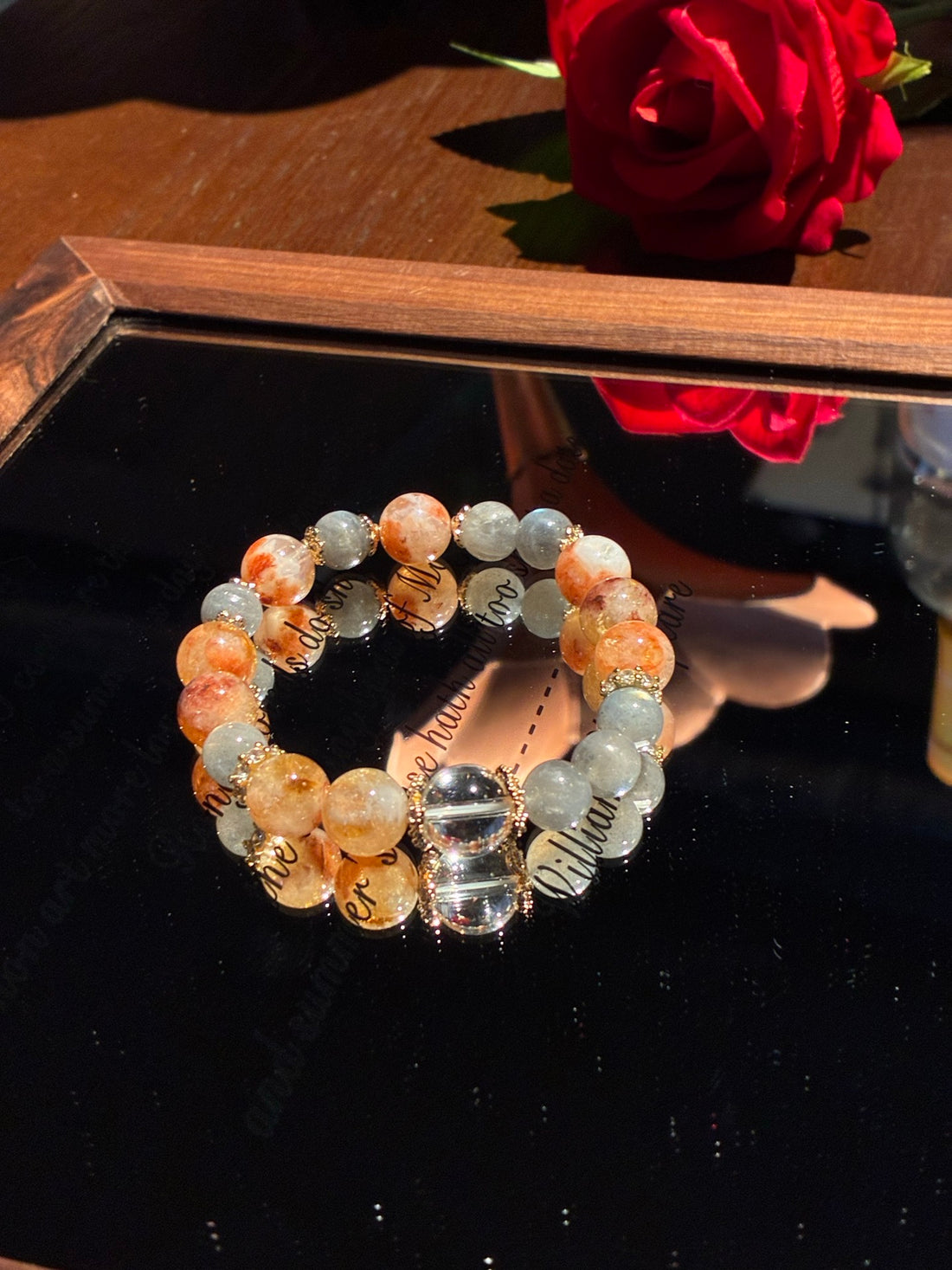 Grey Moonstone Citrine Fluorite Crystal Bracelet, Wealth & Clarity - Moonlit Ember