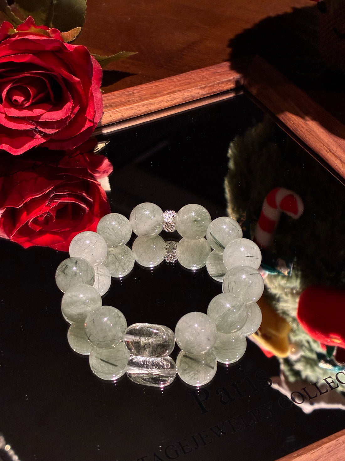 Green Phantom Quartz & Green Rutilated Quartz Bracelet, Wealth & Clarity - Emerald Mist