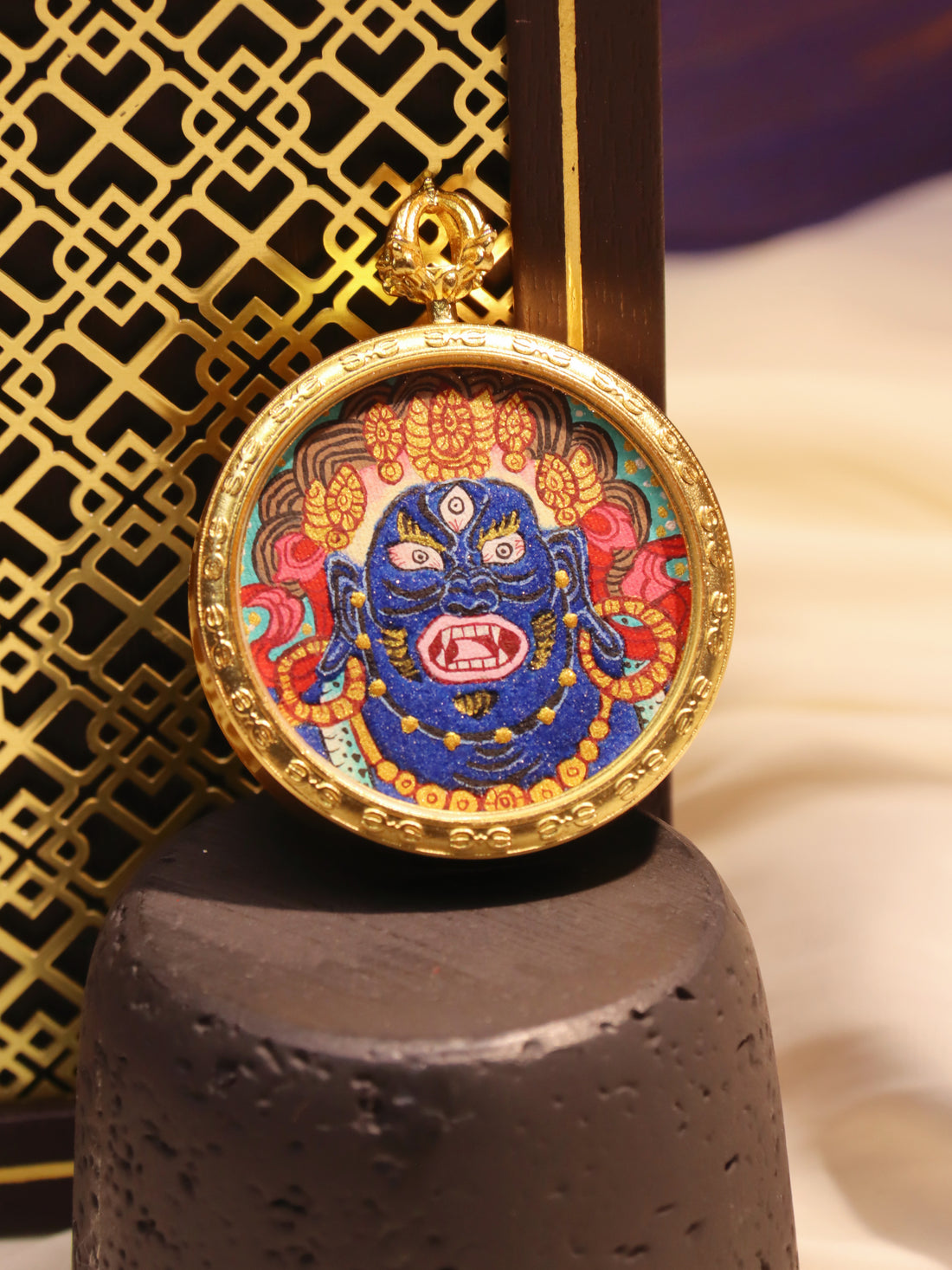 Hand-Painted Black Jambhala Thangka Pendant