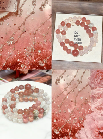 Gift for Her – Strawberry Quartz & Rose Quartz Crystal Bracelet, Love & Emotional Healing – Blush Devotion