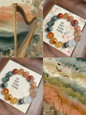 Career & Wealth Crystal Bracelet – Green Rutilated Quartz, Yellow Phantom Quartz, Super Seven & Orange Moonstone – Golden Horizon