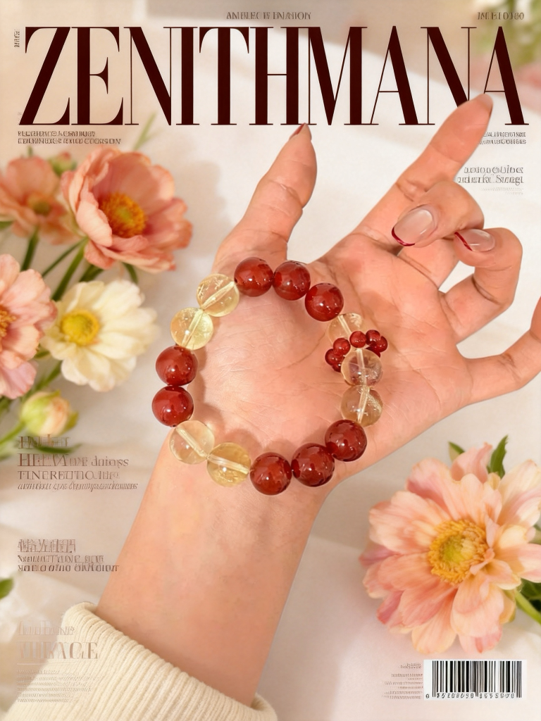 Citrine & Red Agate Crystal Bracelet · Vermilion Current