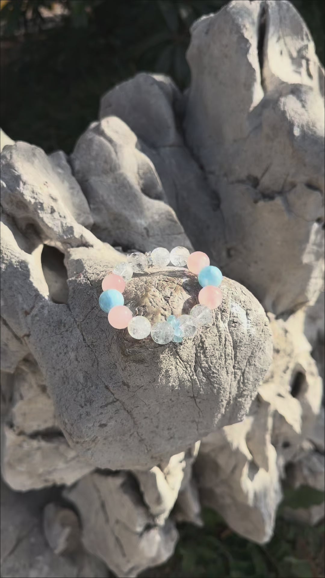Rose Quartz & Aquamarine Healing Crystal Bracelet · Sakura Veil